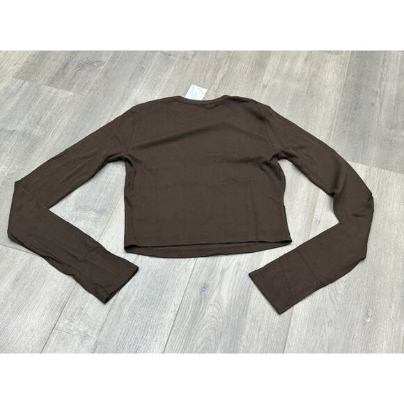 NWT Cotton Citizen Womens Verona Ribbed Crop Top Long Sleeve Knit Brown Size M - Picture 2 of 8